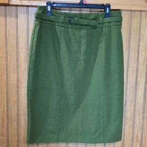 New York & Company Career‎ Pencil Skirt Belted Olive Green Fitted Size 10